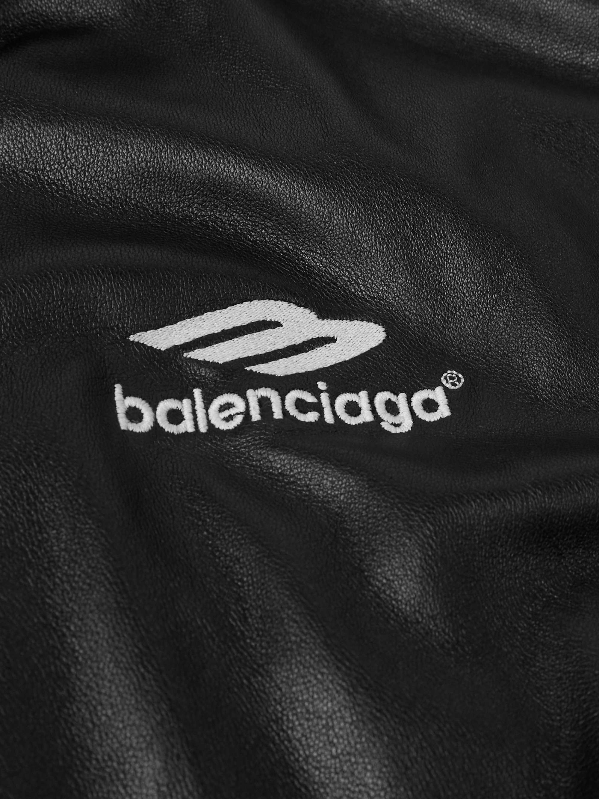 BALENCIAGA Logo-Embroidered Leather Track Jacket