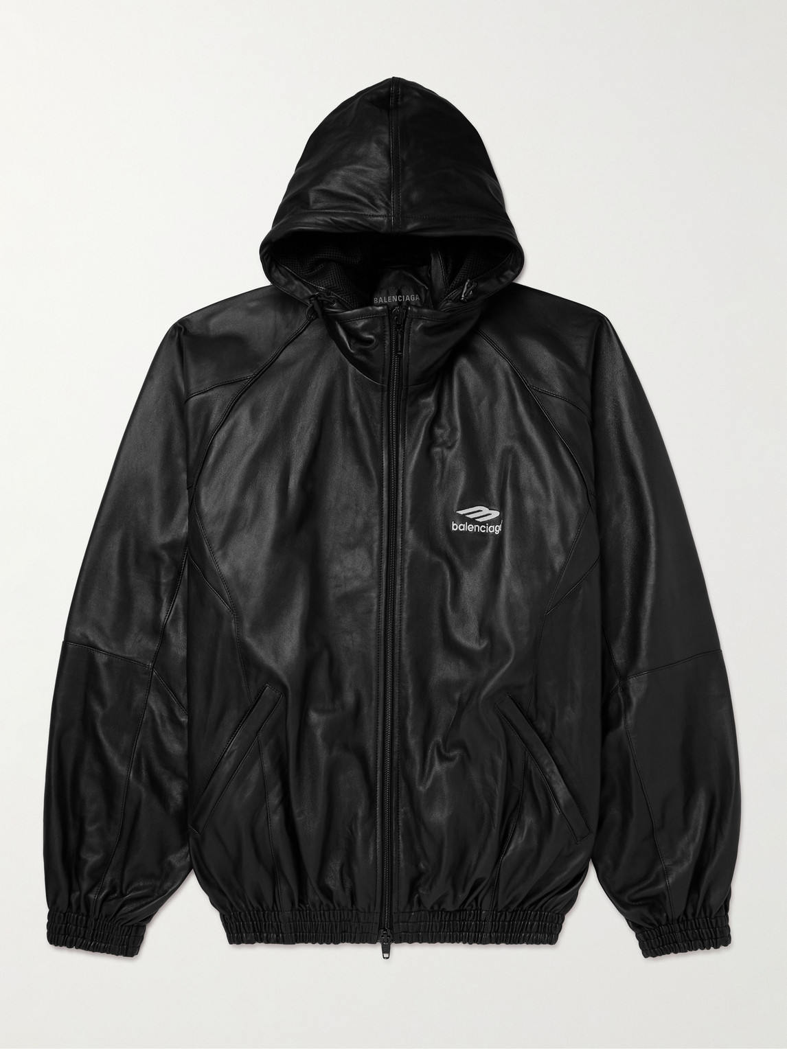 Balenciaga Logo-Print Leather Hooded Jacket - Men