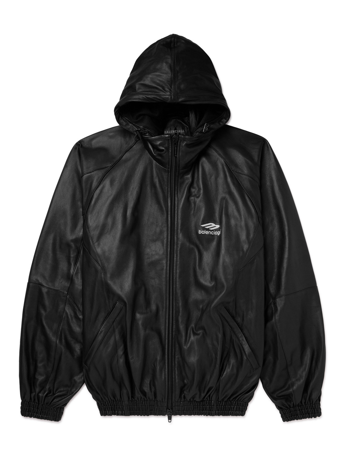 Balenciaga Logo-print Leather Hooded Jacket In Black