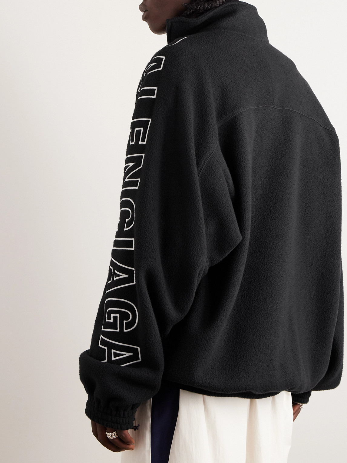 Shop Balenciaga Oversized Logo-appliquéd Fleece Track Jacket In Black