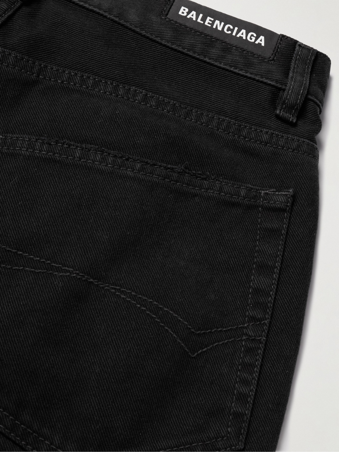 Shop Balenciaga Slim-fit Straight-leg Distressed Denim Shorts In Black
