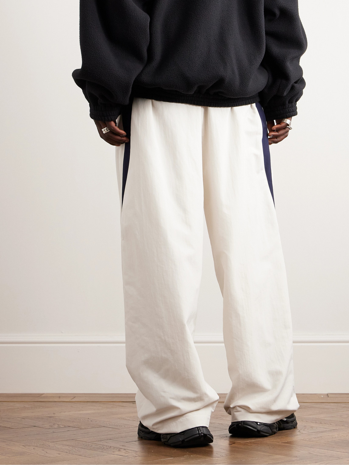 Shop Balenciaga Wide-leg Colour-block Cotton-blend Shell Track Pants In White