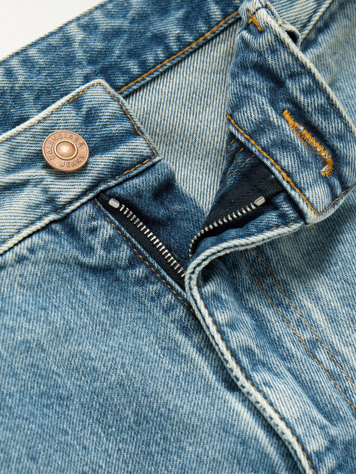 BALENCIAGA SKATER WIDE-LEG DISTRESSED DENIM SHORTS