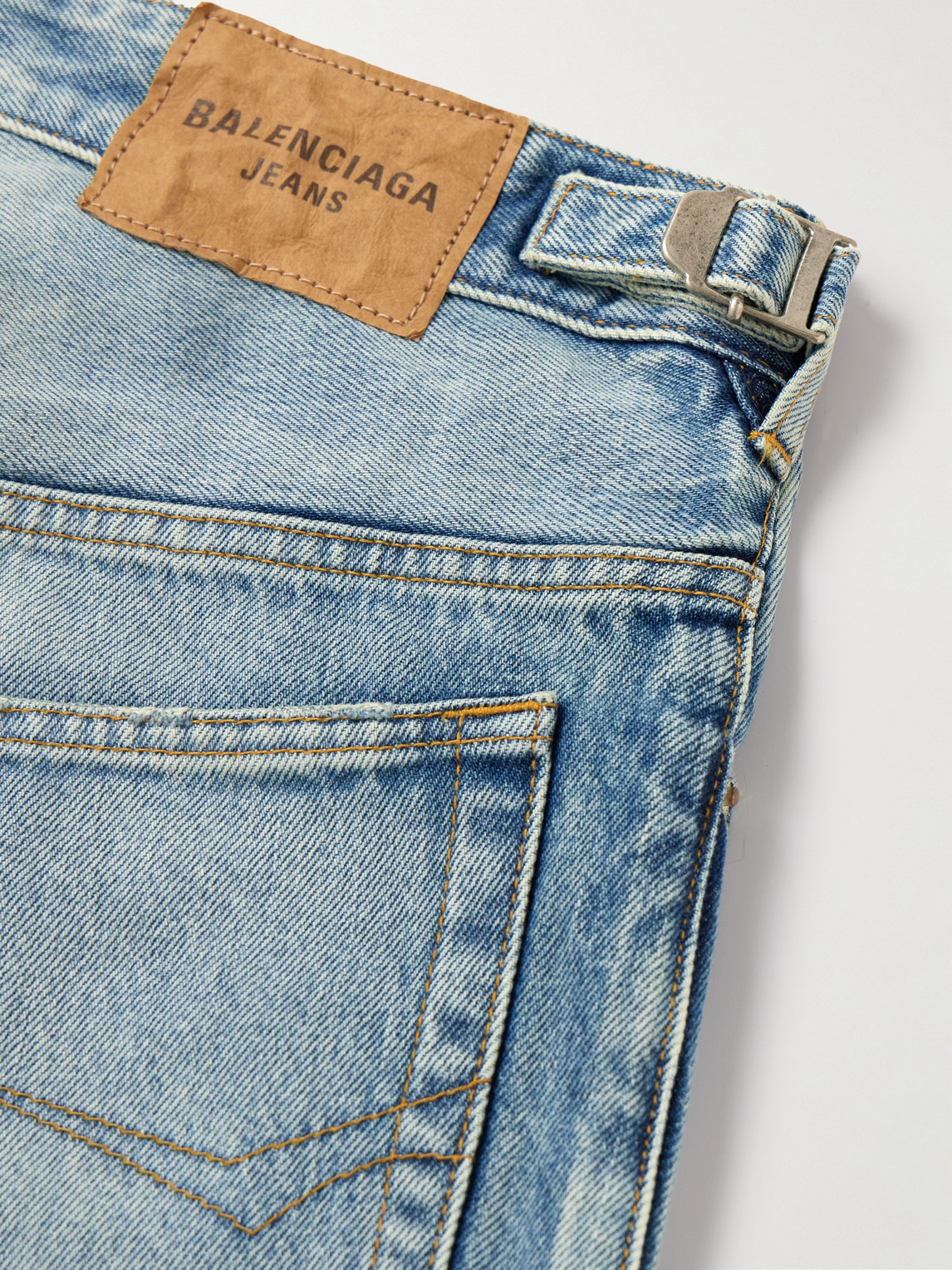 BALENCIAGA SKATER WIDE-LEG DISTRESSED DENIM SHORTS