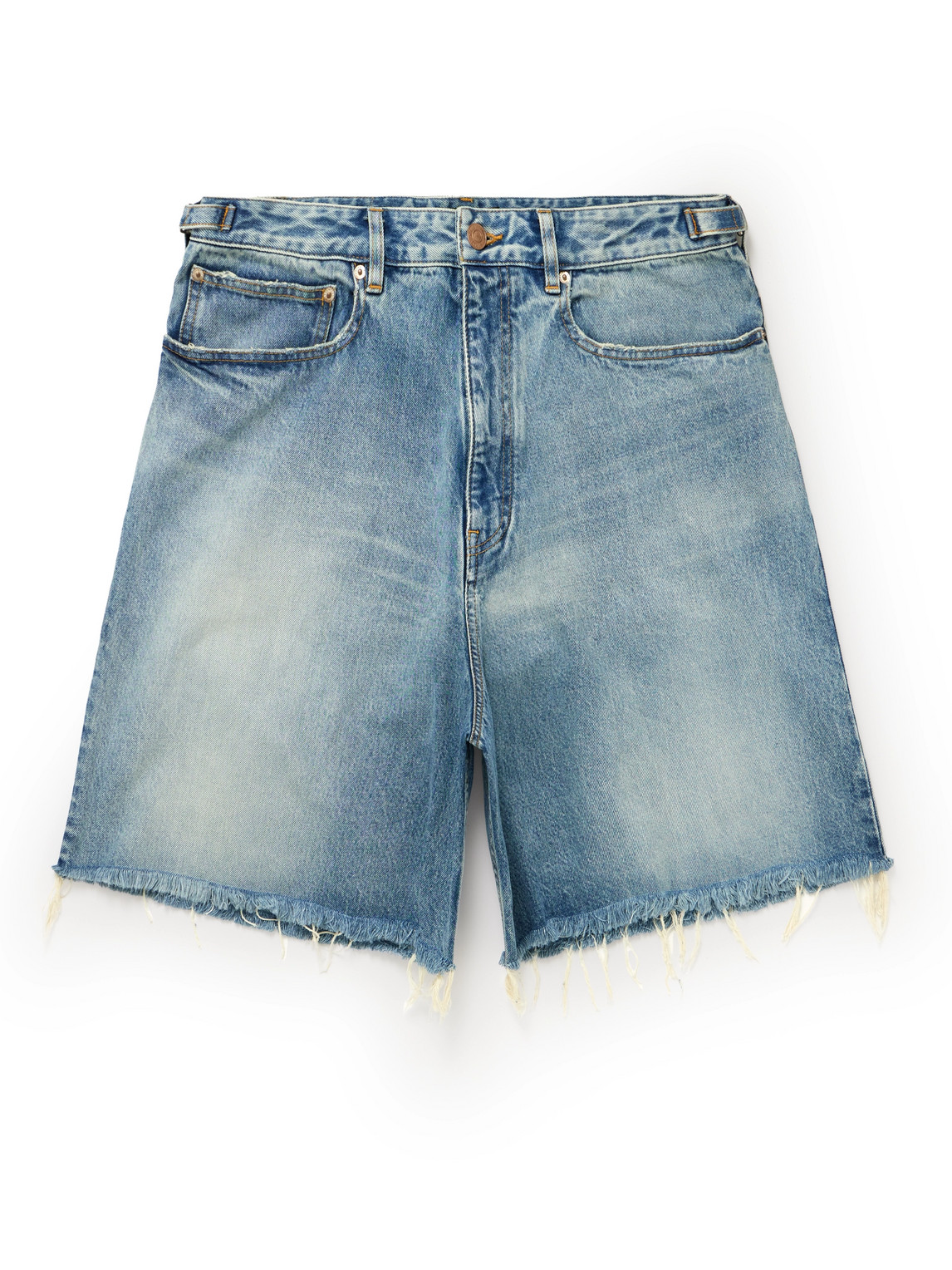 BALENCIAGA SKATER WIDE-LEG DISTRESSED DENIM SHORTS