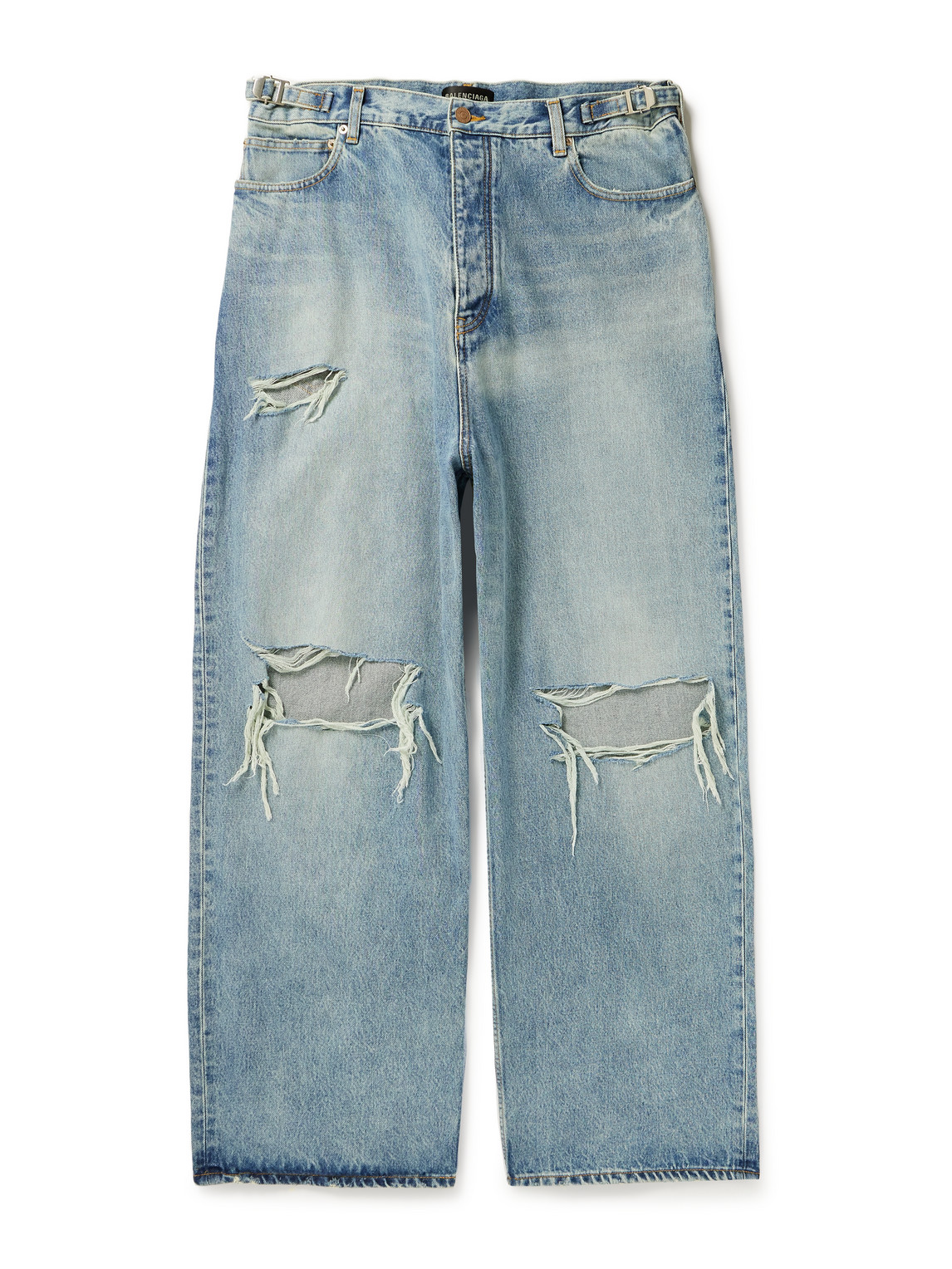 Balenciaga Wide-leg Distressed Jeans In Blue