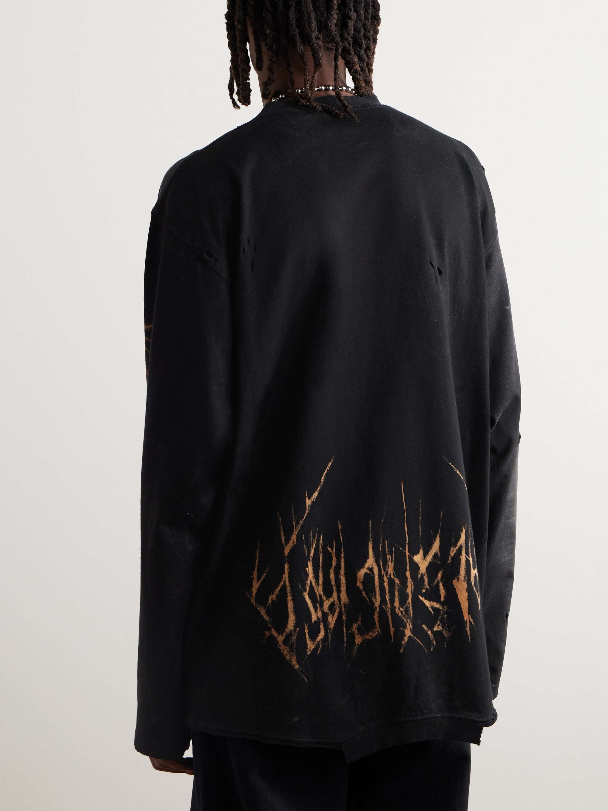 BALENCIAGA Oversized Distressed Logo-Print Stretch-Cotton BALENCIAGA Oversized Distressed Logo-Print Stretch-Cotton
