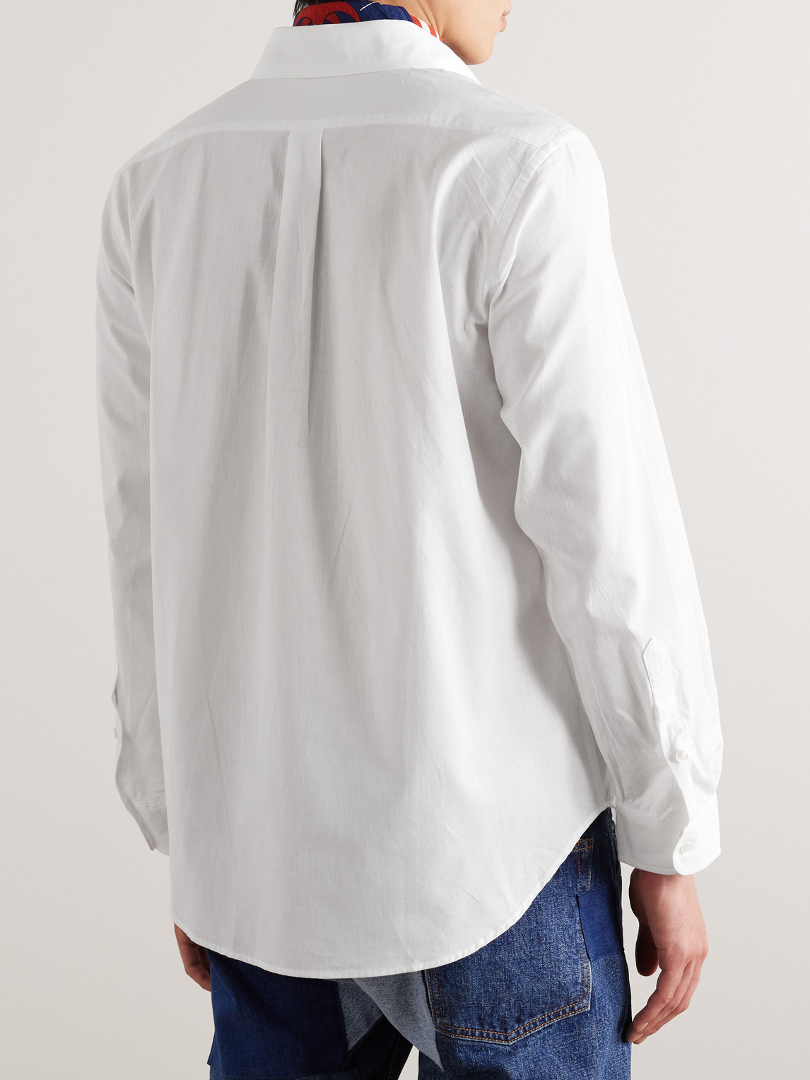 Shop Orslow Button-down Collar Cotton-chambray Shirt In White