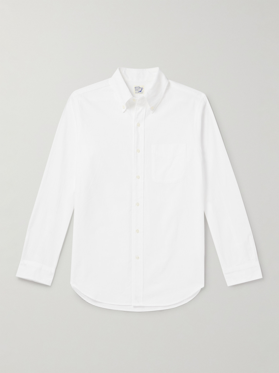 Shop Orslow Button-down Collar Cotton-chambray Shirt In White