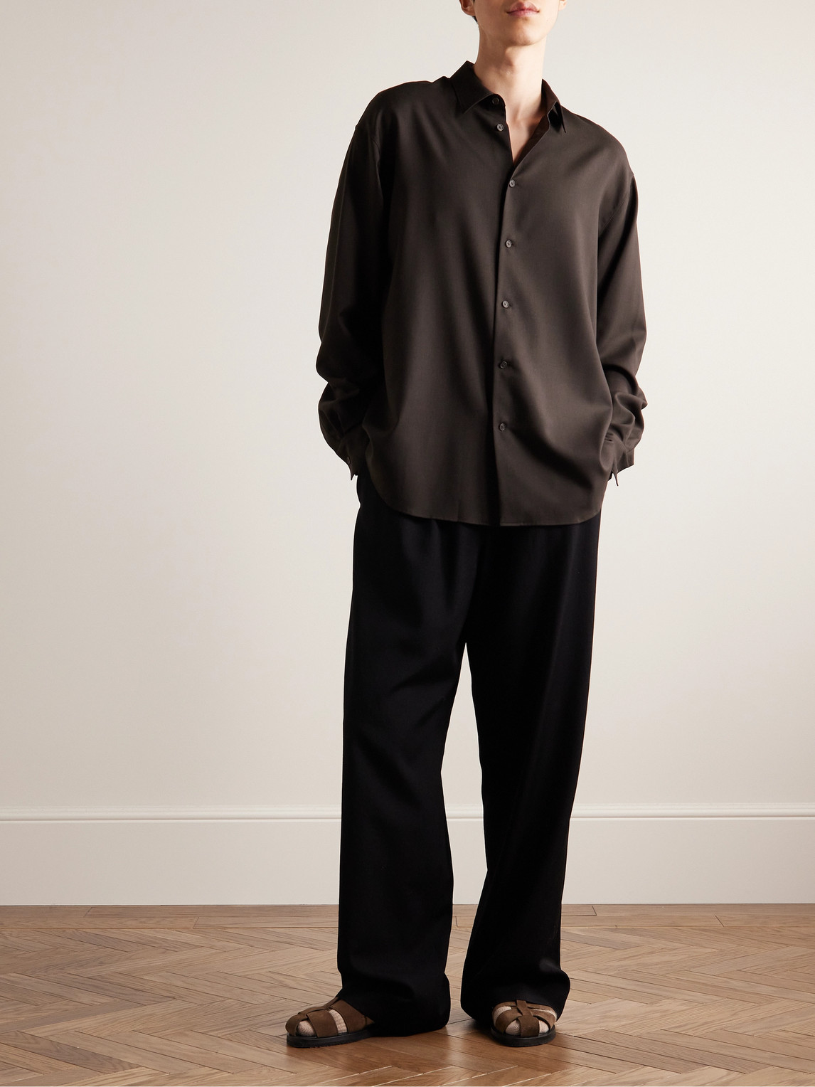The Row Giorgio Cashmere-twill Shirt In Brown