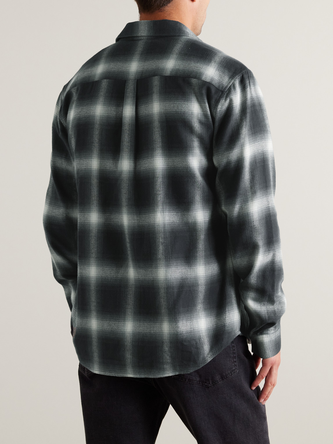 Shop Frame Checked Brushed Cotton-flannel Shirt In Gray