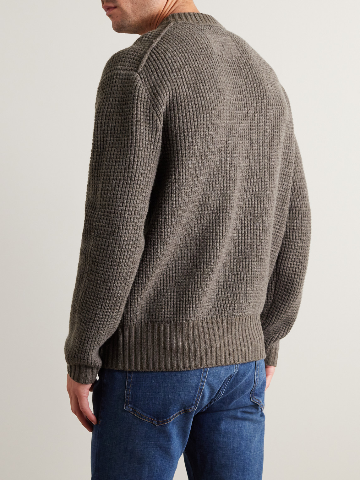Shop Frame Waffle-knit Wool Sweater In Brown