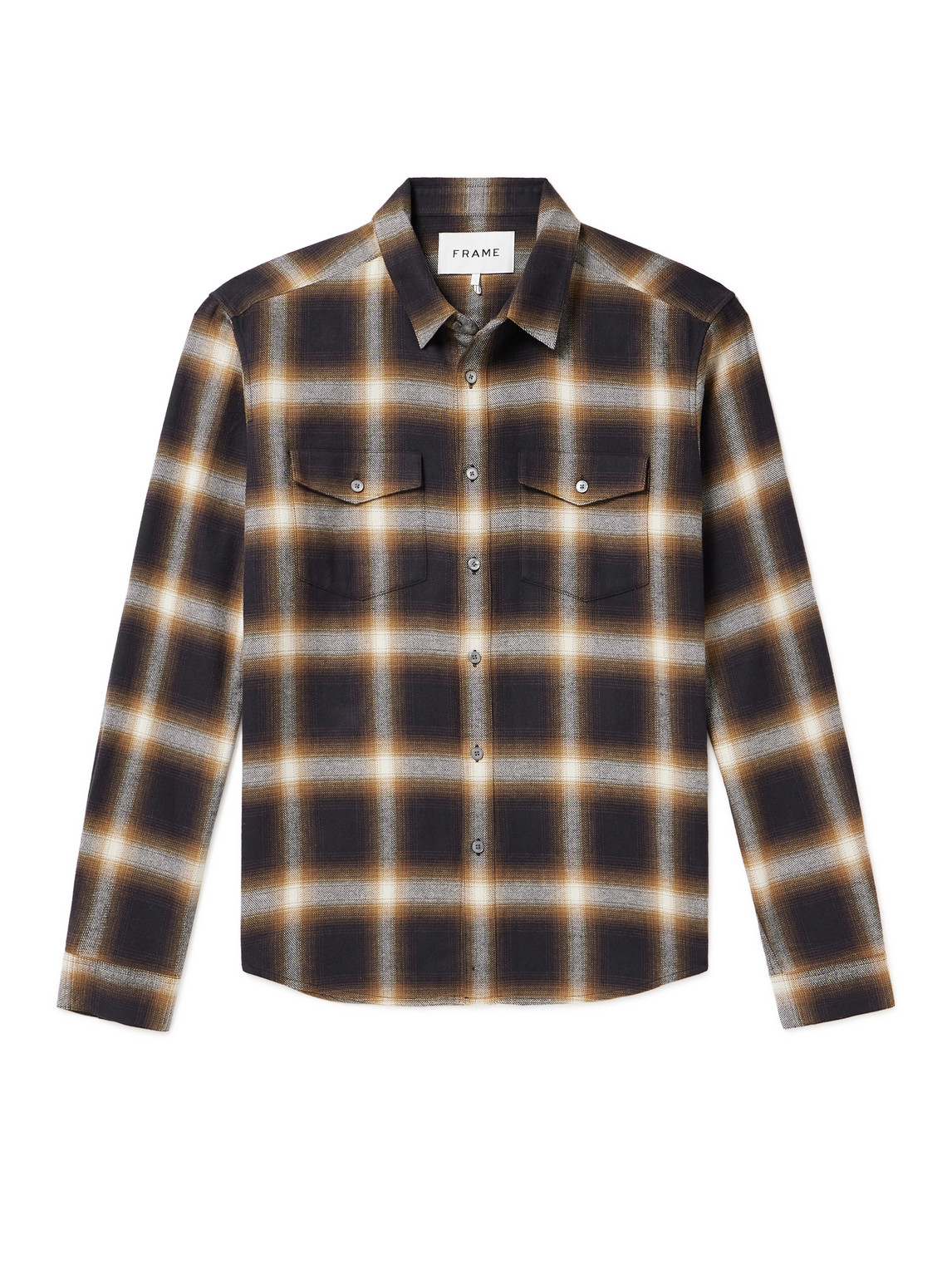 Shop Frame Checked Brushed Cotton-flannel Shirt In Brown