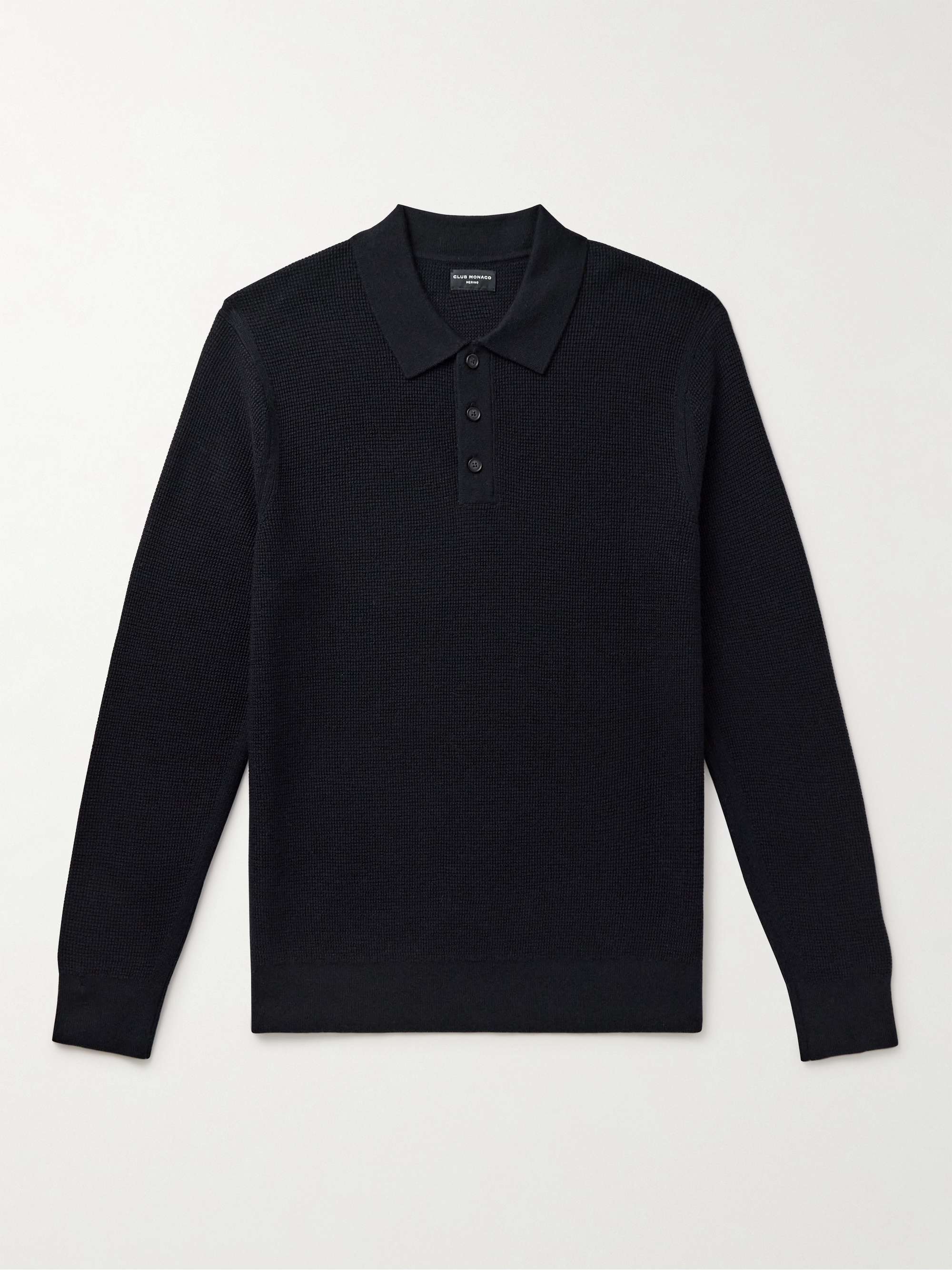 CLUB MONACO Slim-Fit Textured-Knit Merino Wool Polo Shirt for Men | MR ...