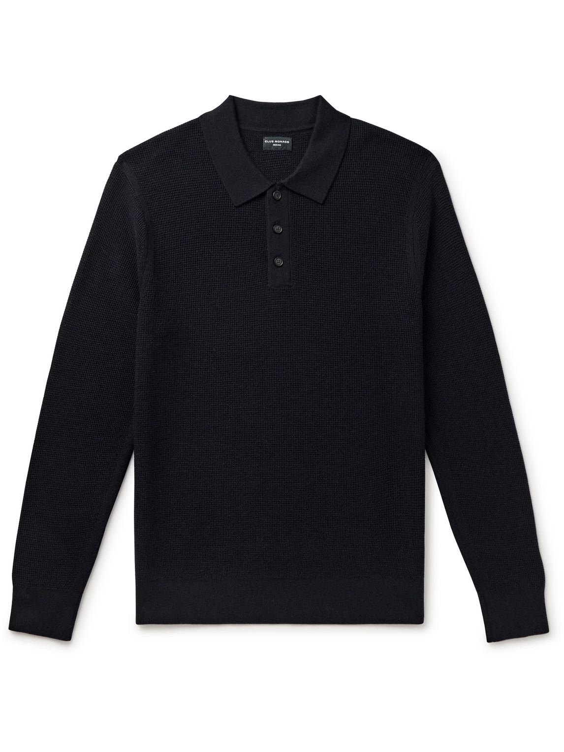 Club Monaco Slim-fit Textured-knit Merino Wool Polo Shirt In Blue