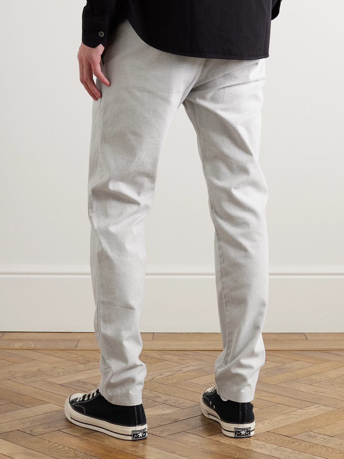 Shop Club Monaco Connor Straight-leg Cotton-blend Trousers In Gray