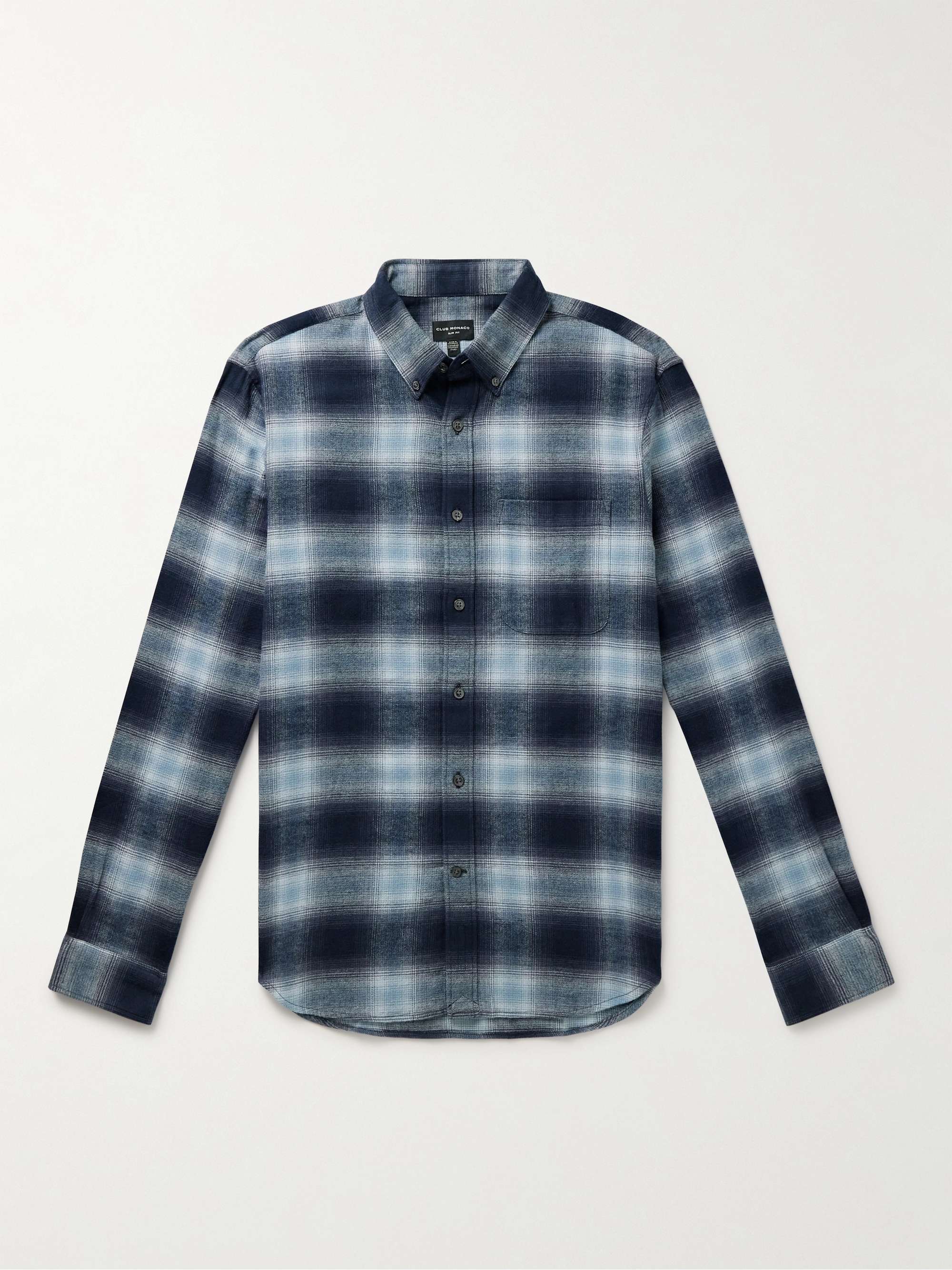 CLUB MONACO Slim-Fit Button-Down Collar Checked Cotton-Flannel Shirt ...