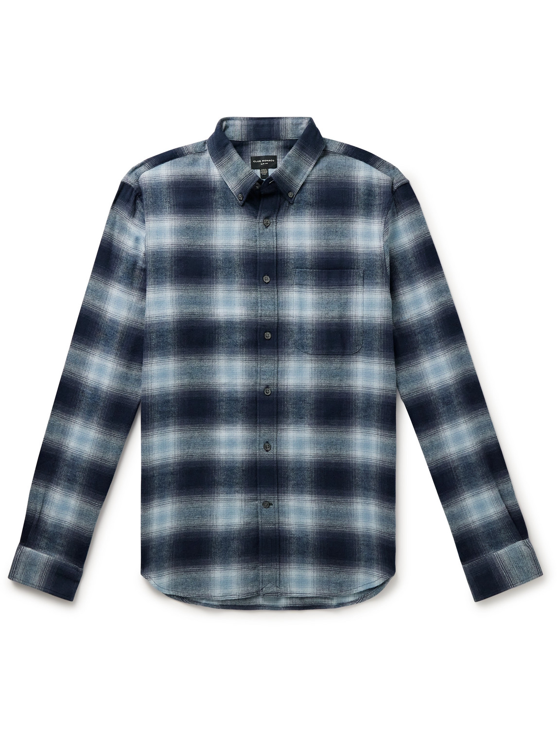 Club Monaco Slim-fit Button-down Collar Checked Cotton-flannel Shirt In Blue