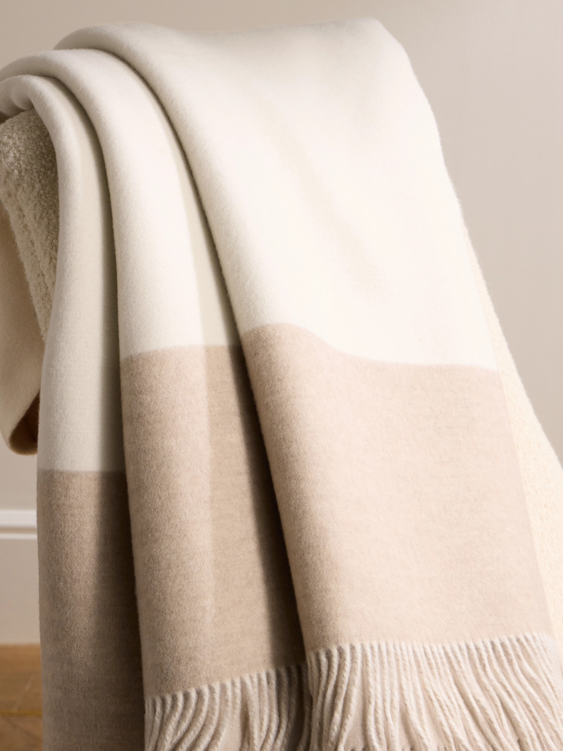  Brunello Cucinelli - Fringed Colour-block Cashmere Blanket - Men - Neutrals 