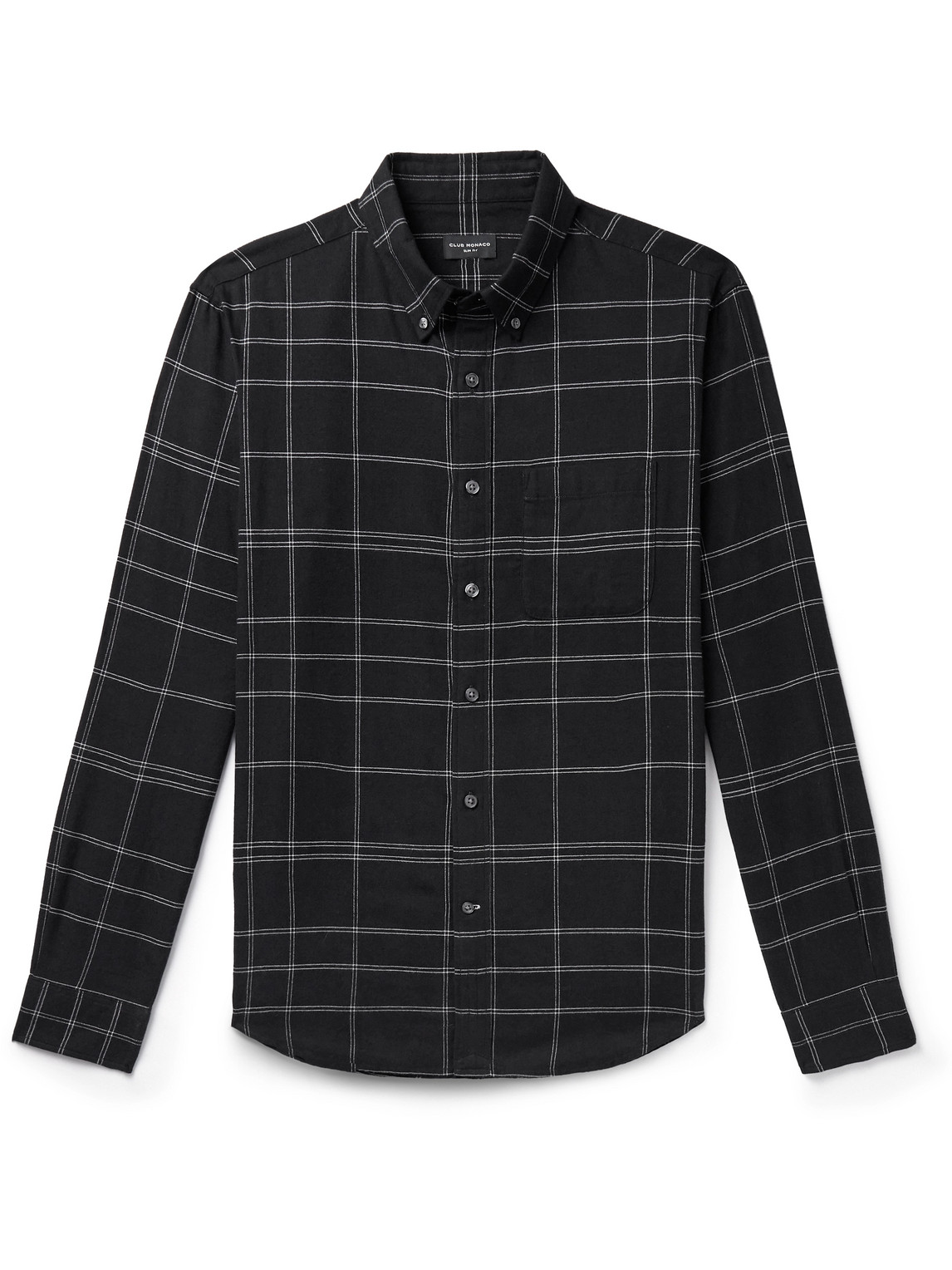 Club Monaco Slim-fit Button-down Collar Checked Cotton-flannel Shirt In Black
