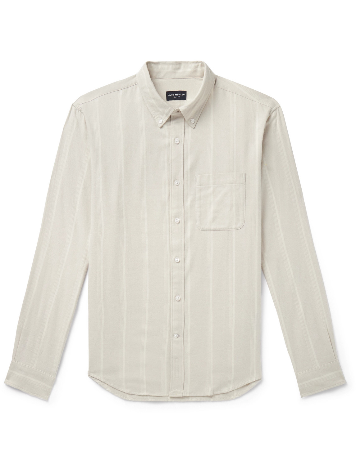 Club Monaco Slim-fit Button-down Collar Striped Cotton-flannel Shirt In Grey