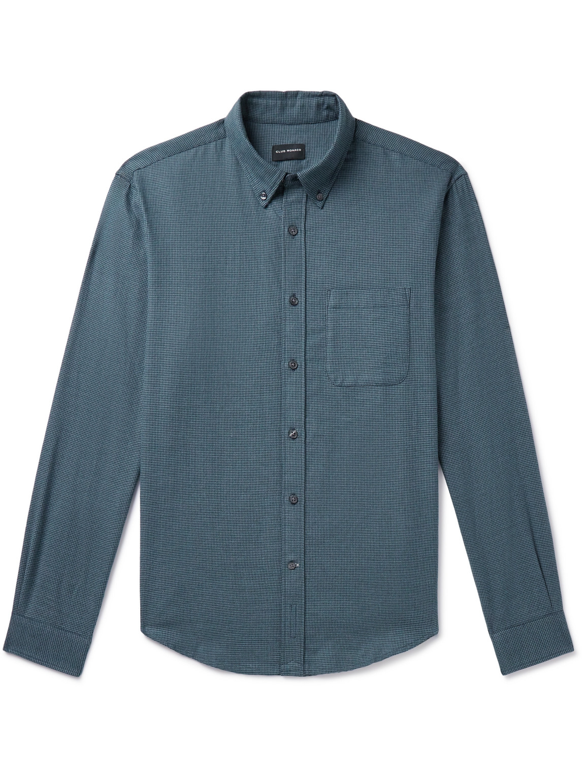 Shop Club Monaco Slim-fit Button-down Collar Puppytooth Cotton-flannel Shirt In Blue