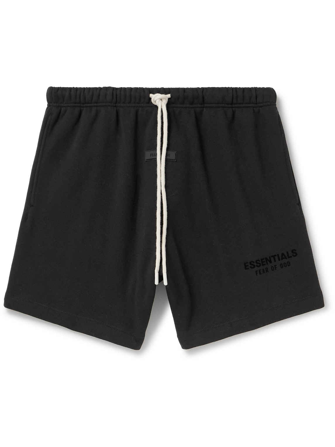 Essentials Straight-leg Logo-appliquéd Cotton-blend Jersey Drawstring Shorts In Black