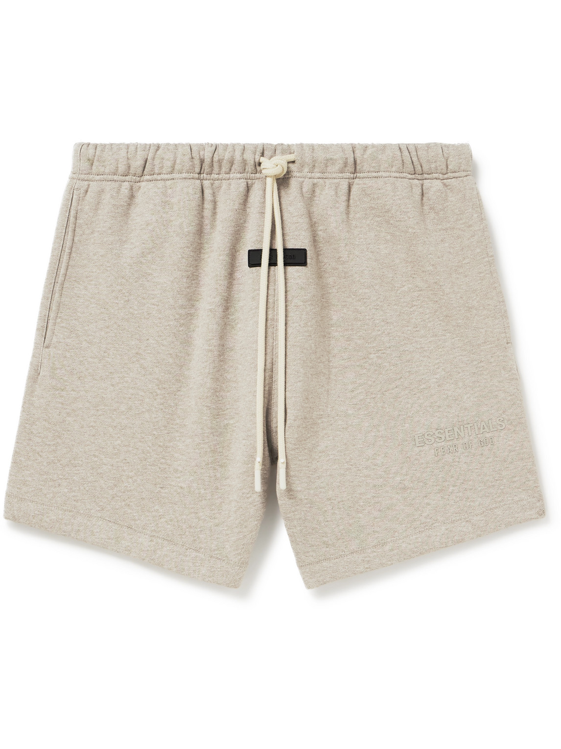 Essentials Straight-leg Logo-appliquéd Cotton-blend Jersey Drawstring Shorts In Neutrals