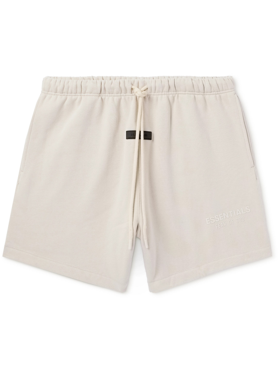 Essentials Straight-leg Logo-appliquéd Cotton-blend Jersey Drawstring Shorts In Gray