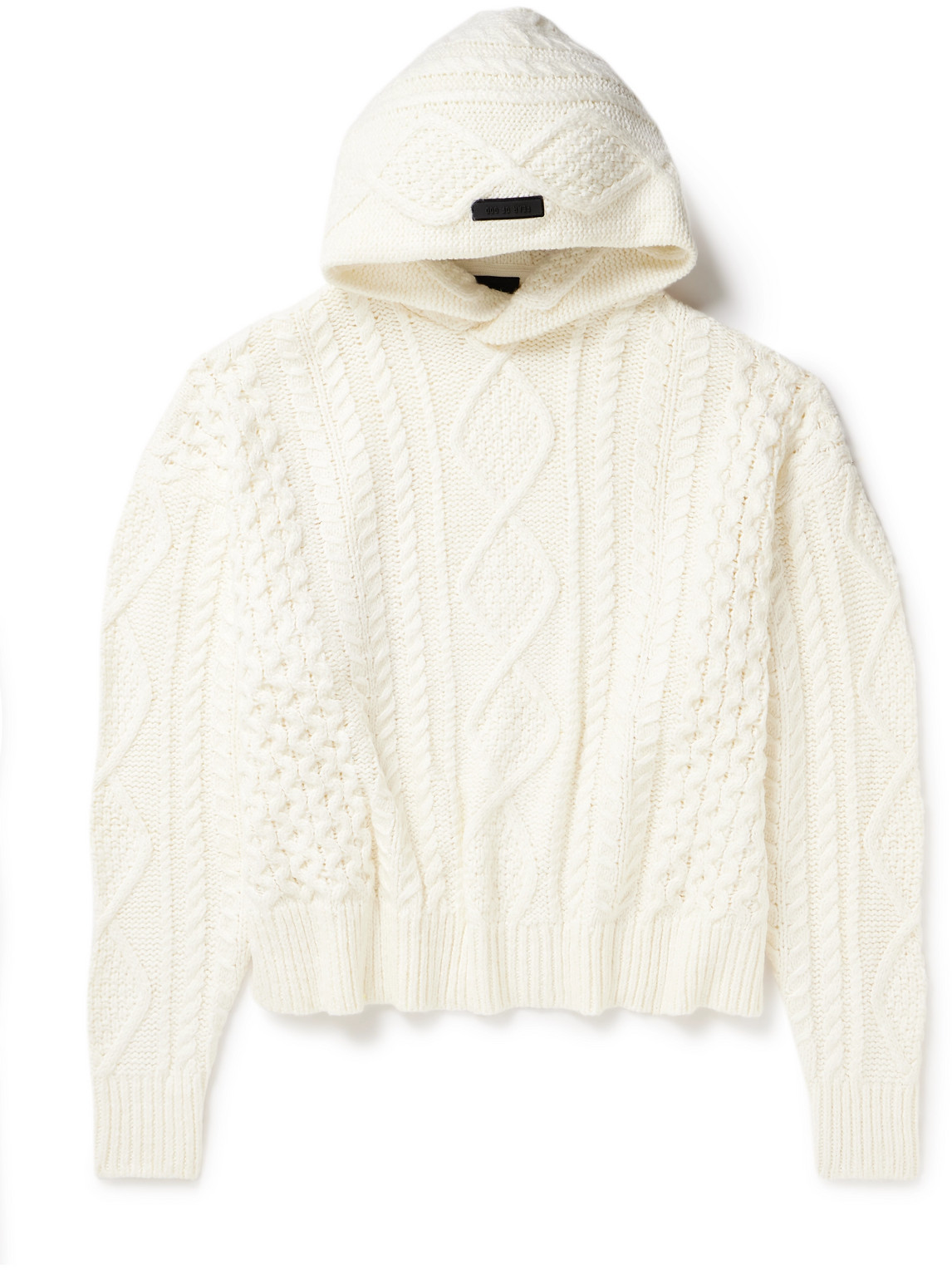 ESSENTIALS OVERSIZED LOGO-APPLIQUÉD CABLE-KNIT COTTON-BLEND HOODIE