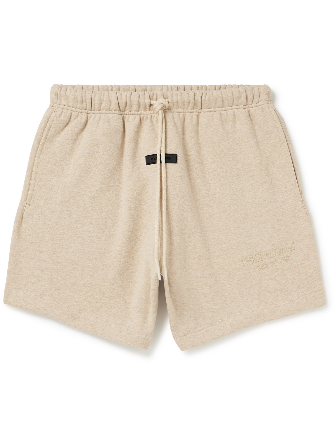 Essentials Straight-leg Logo-appliquéd Cotton-blend Jersey Drawstring Shorts In Neutrals