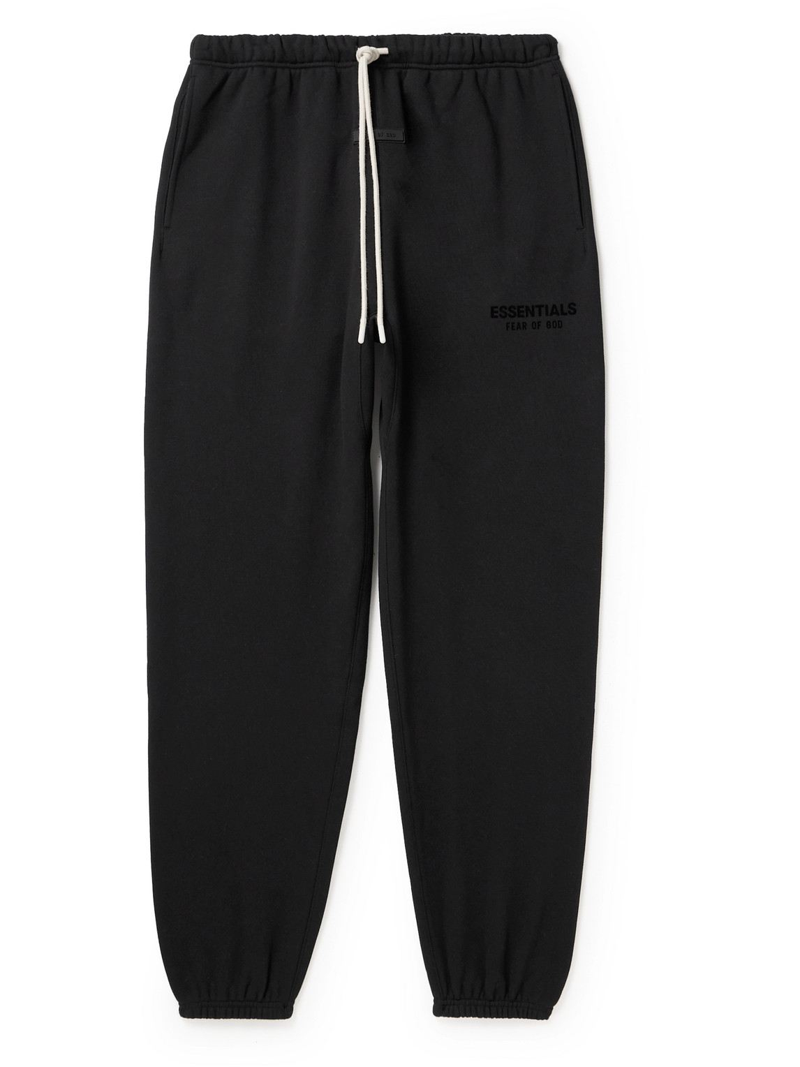 Essentials Straight-leg Logo-flocked Cotton-blend Jersey Sweatpants In Black