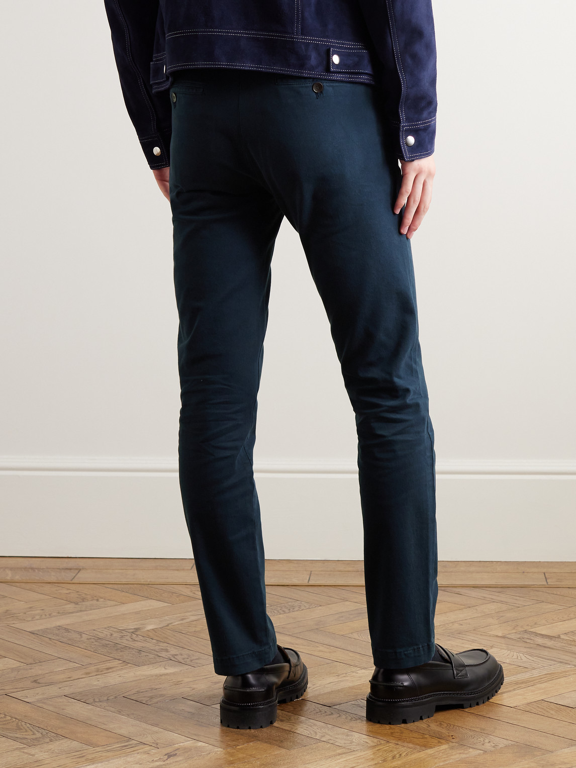 Shop Mr P Straight-leg Cotton-blend Twill Chinos In Blue