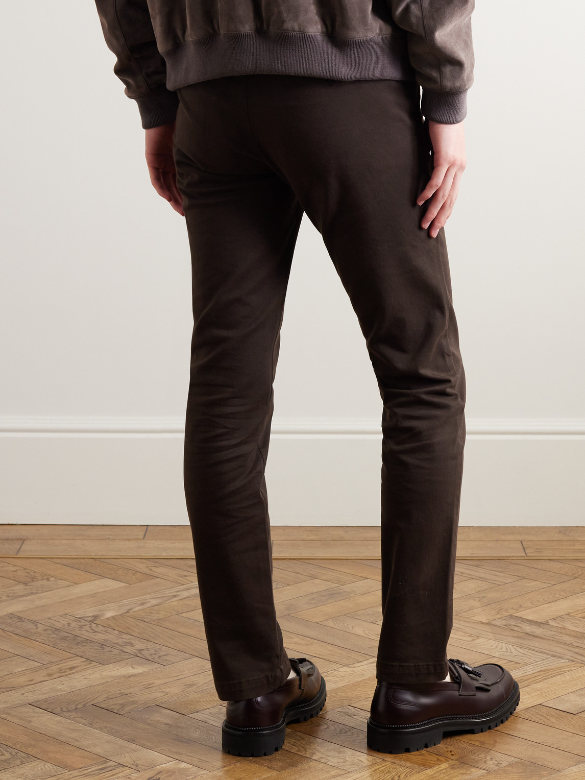 Shop Mr P Straight-leg Cotton-blend Twill Chinos In Brown