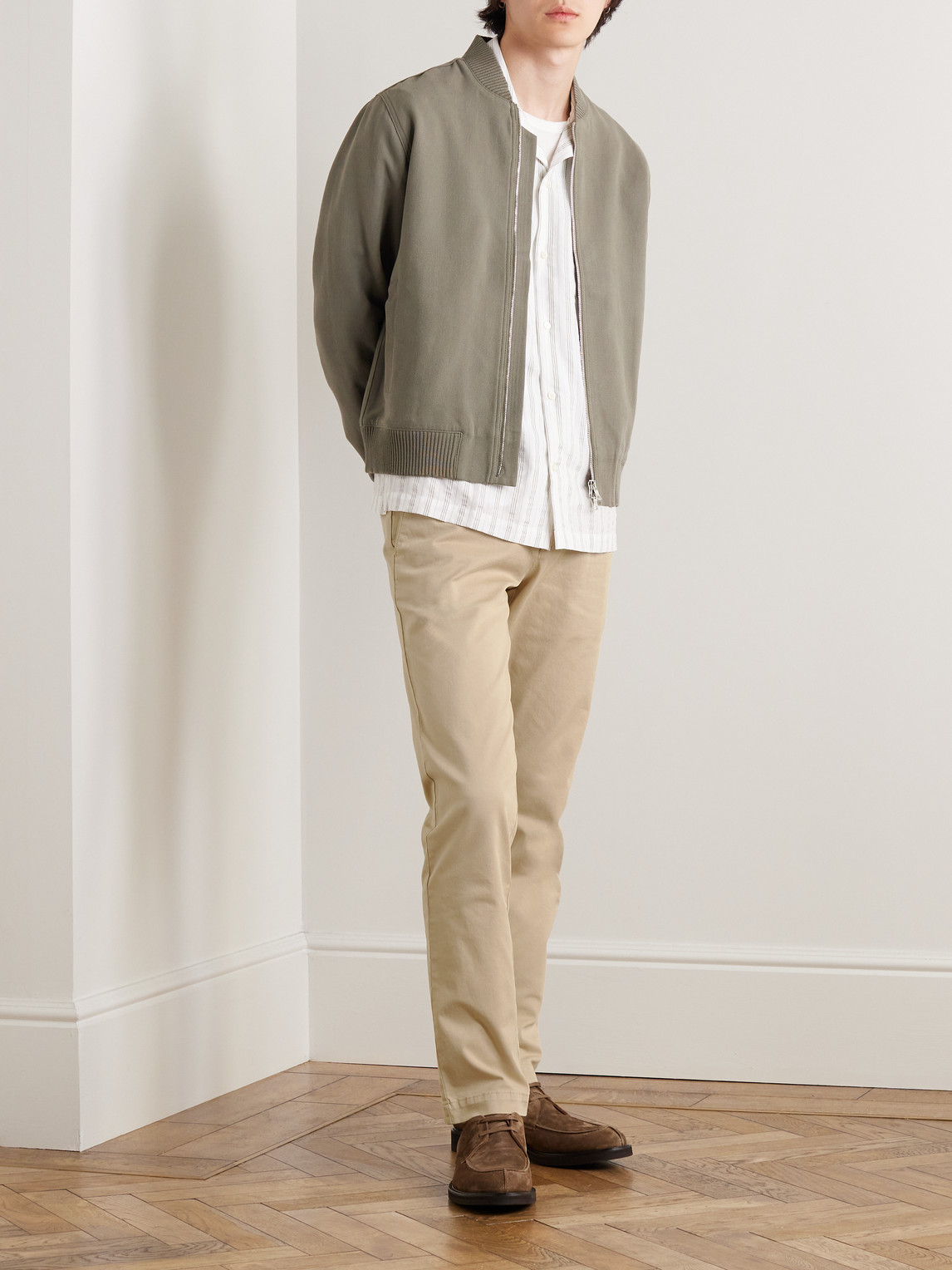 Mr P Straight-leg Cotton-blend Twill Drawstring Trousers In Neutrals