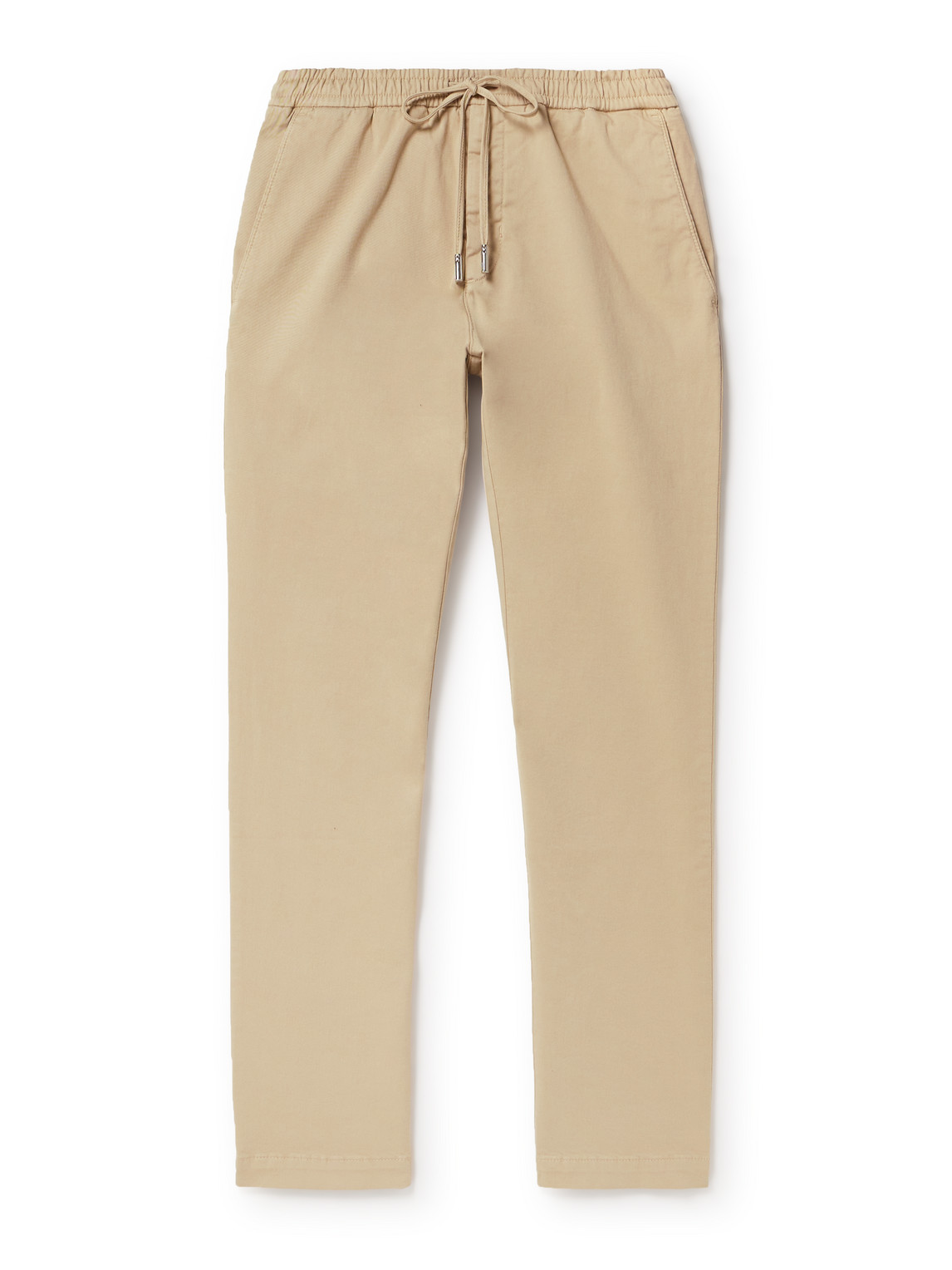 Mr P Straight-leg Cotton-blend Twill Drawstring Trousers In Neutrals