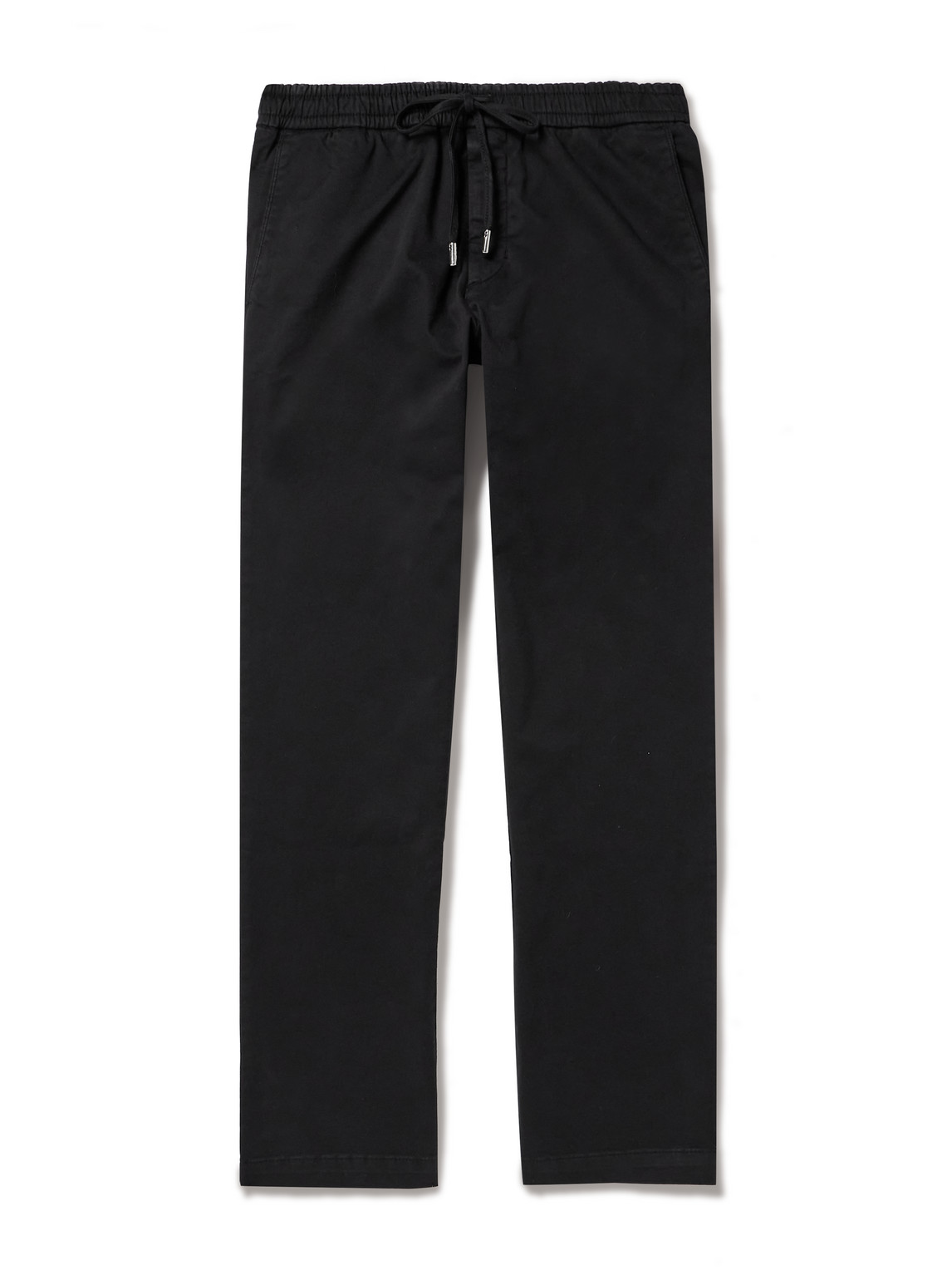 Mr P Straight-leg Cotton-blend Twill Drawstring Trousers In Black