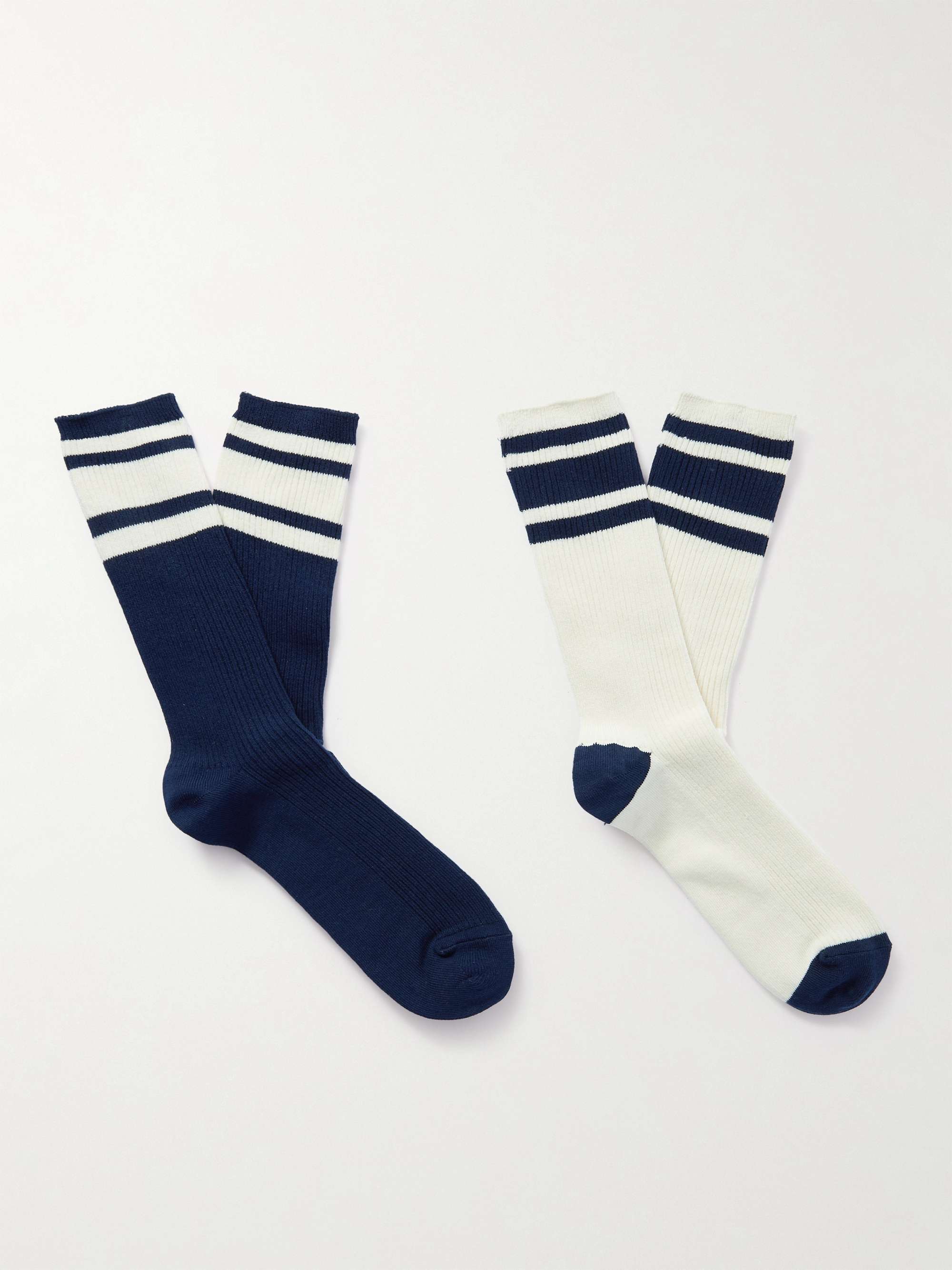 MR P. Two-Pack Striped Ribbed Cotton-Blend Socks for Men | MR PORTER