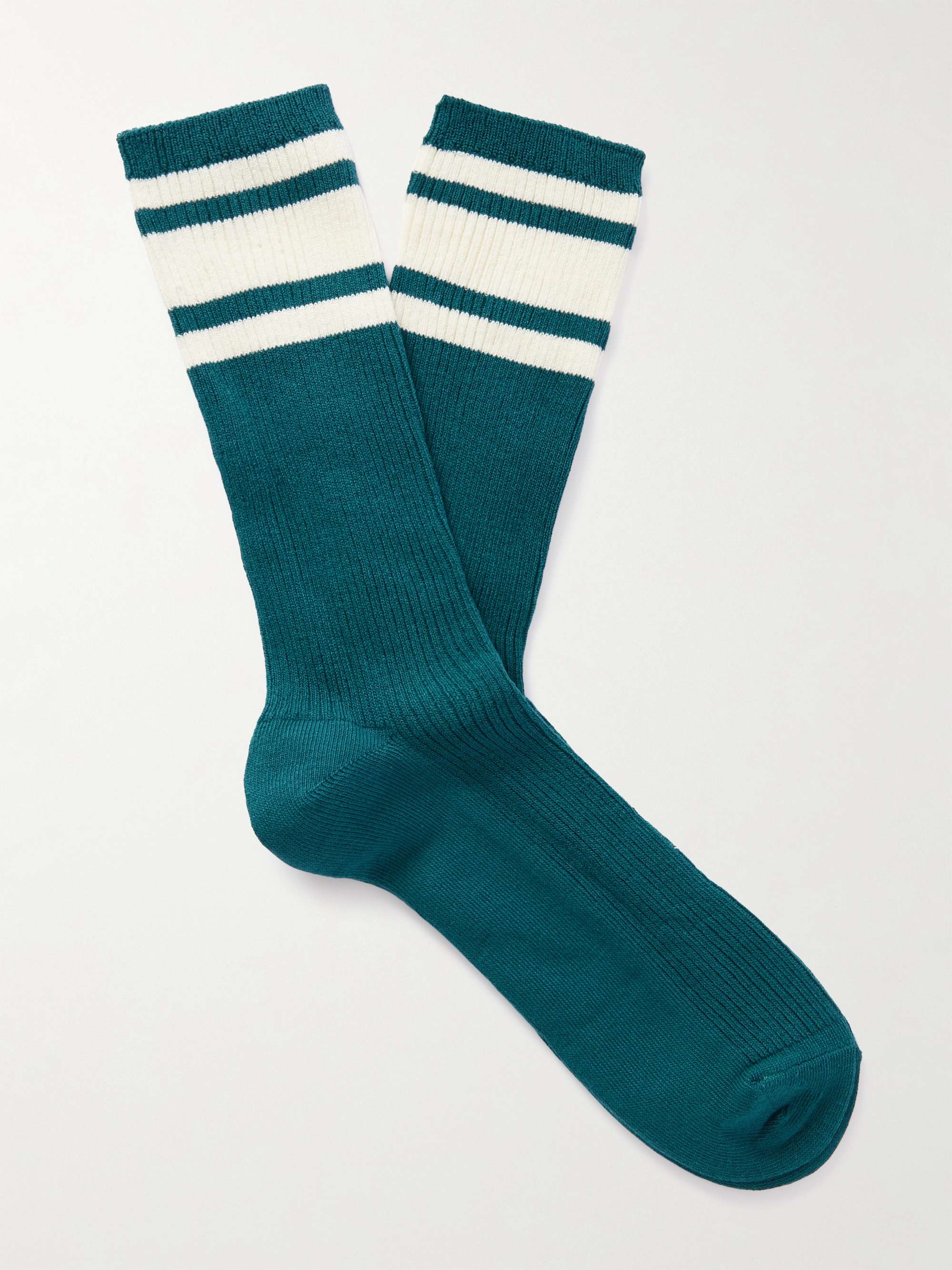 MR P. Striped Ribbed Stretch Cotton-Blend Socks for Men | MR PORTER
