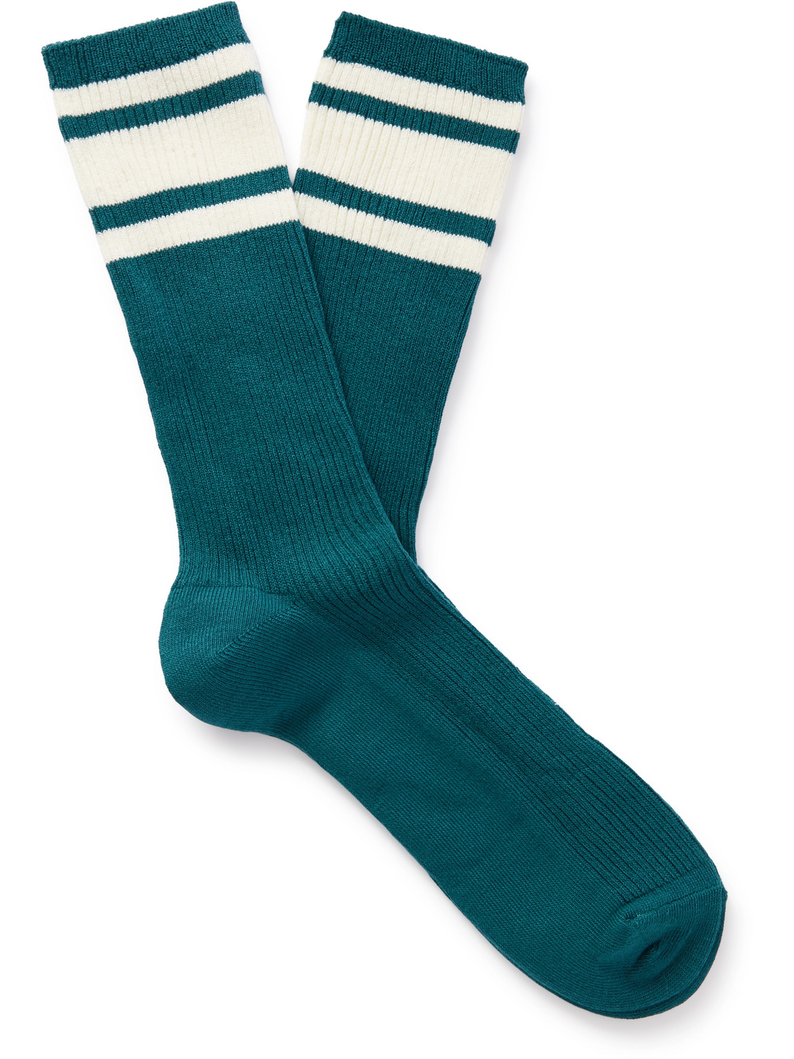 Mr P Striped Ribbed Stretch Cotton-blend Socks In Green