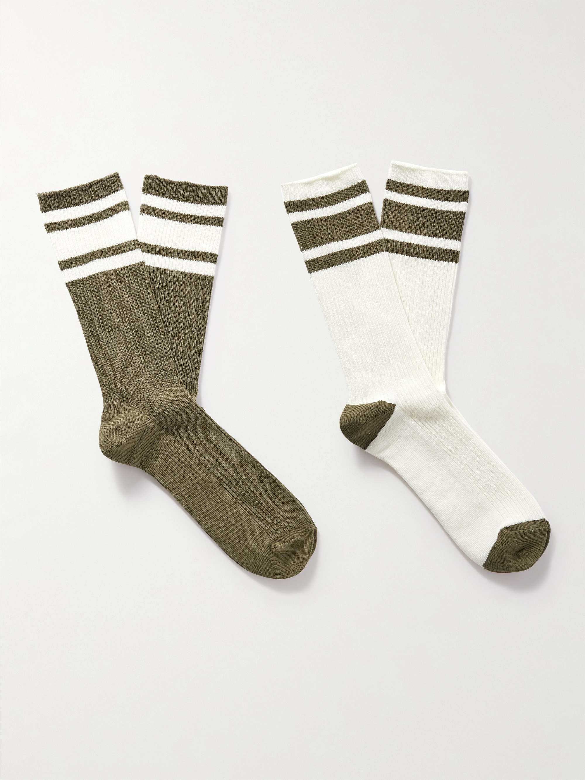 MR P. Two-Pack Striped Ribbed Cotton-Blend Socks for Men | MR PORTER