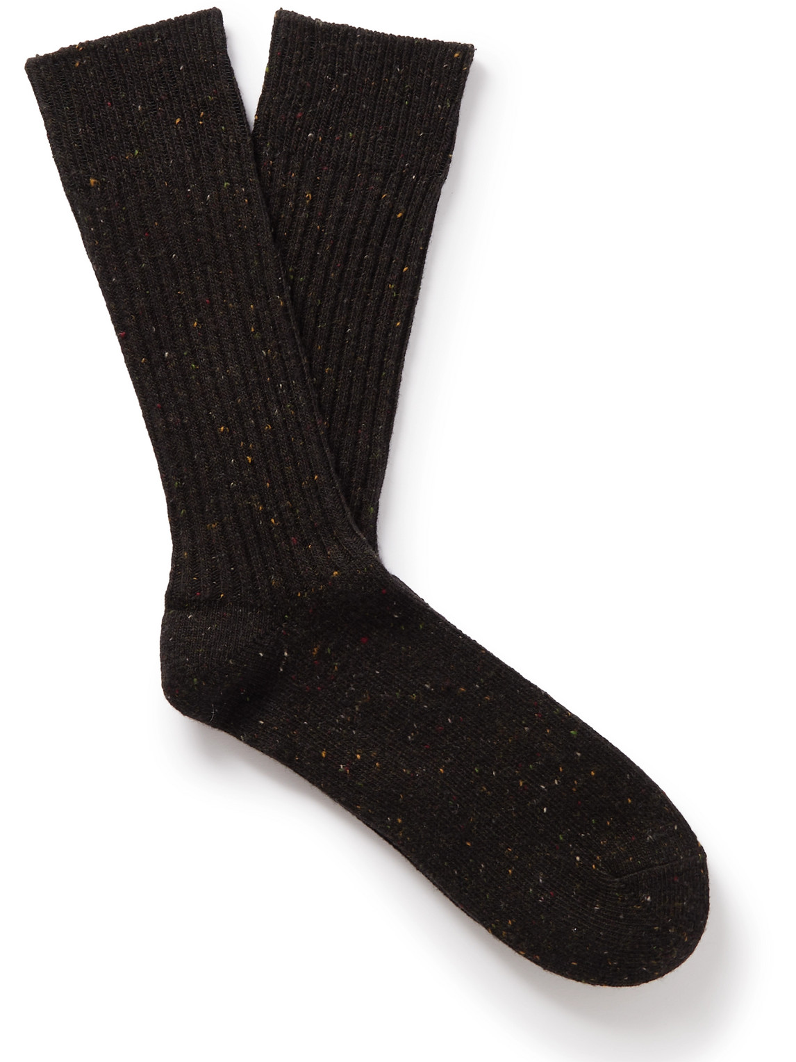 Mr P Mélange Ribbed-knit Socks In Black
