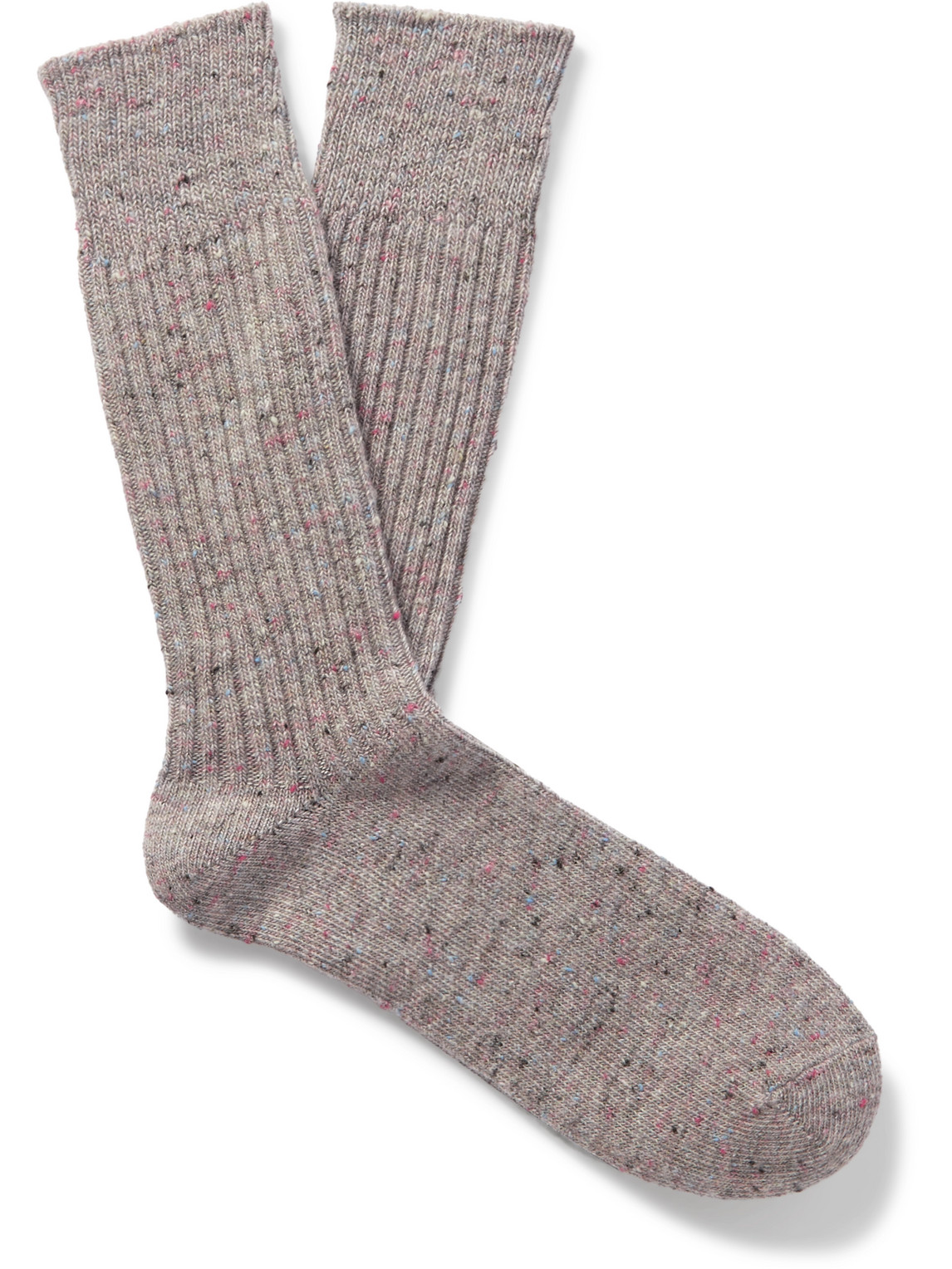 Mr P Mélange Ribbed-knit Socks In Gray