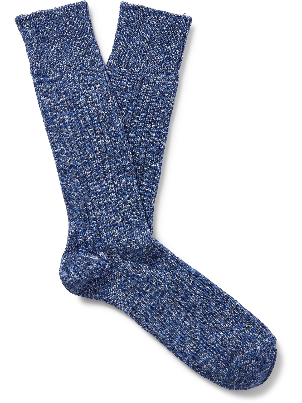 Mr P Ribbed Cotton-blend Socks In Blue