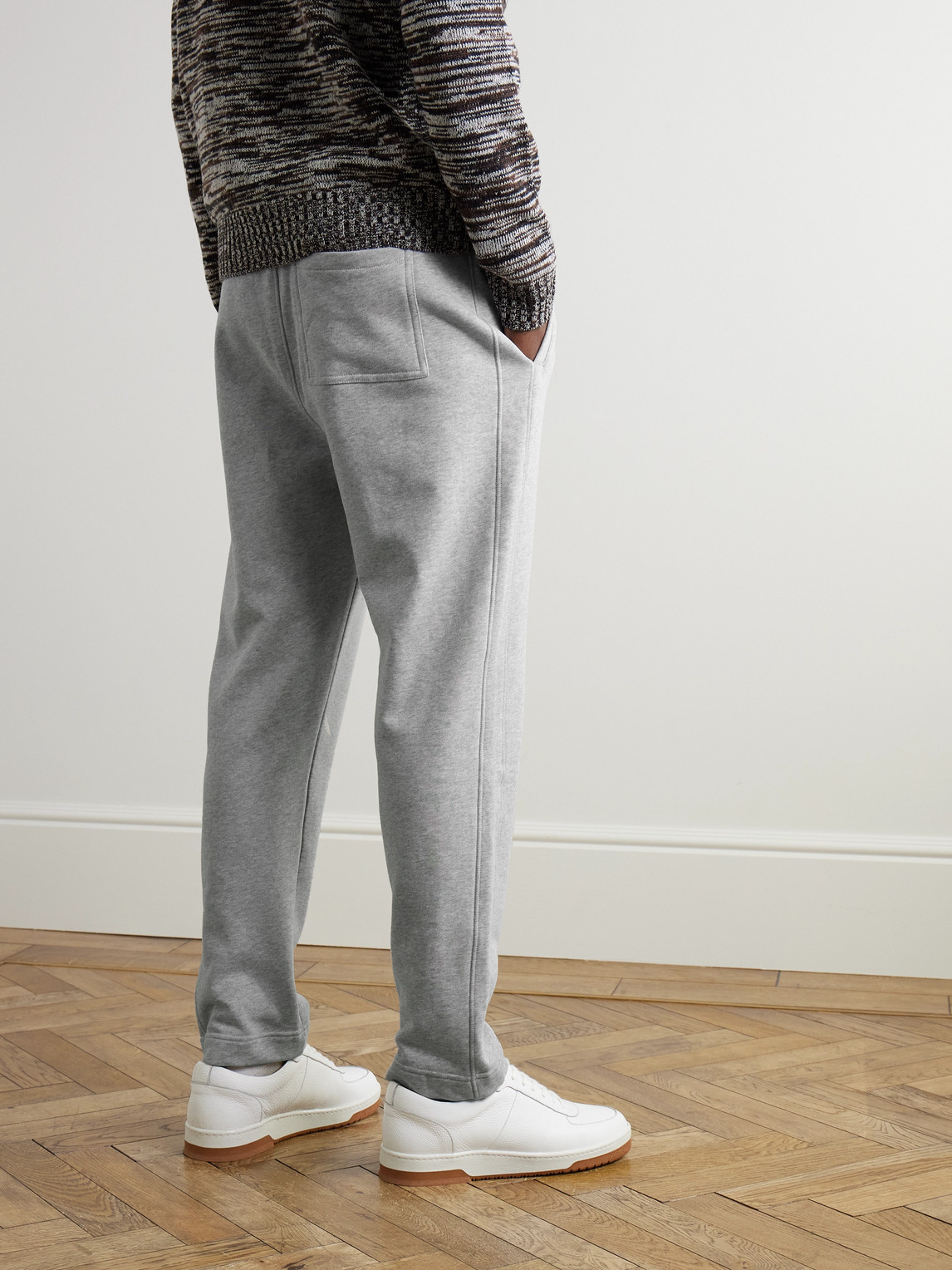 Shop Mr P Tapered Cotton-jersey Sweatpants In Gray