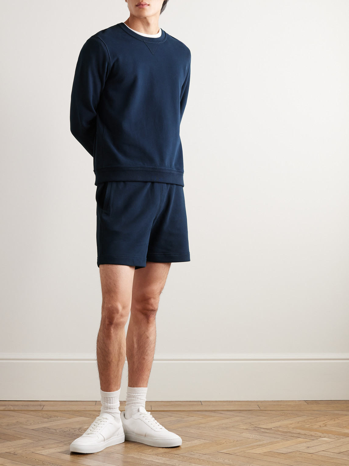 Mr P Straight-leg Cotton-jersey Drawstring Shorts In Blue