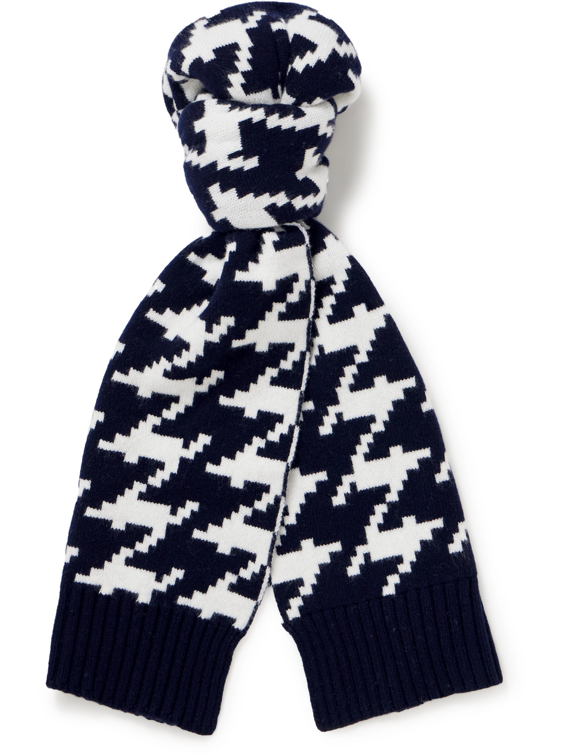 Mr P Houndstooth Jacquard-knit Wool Scarf In Black