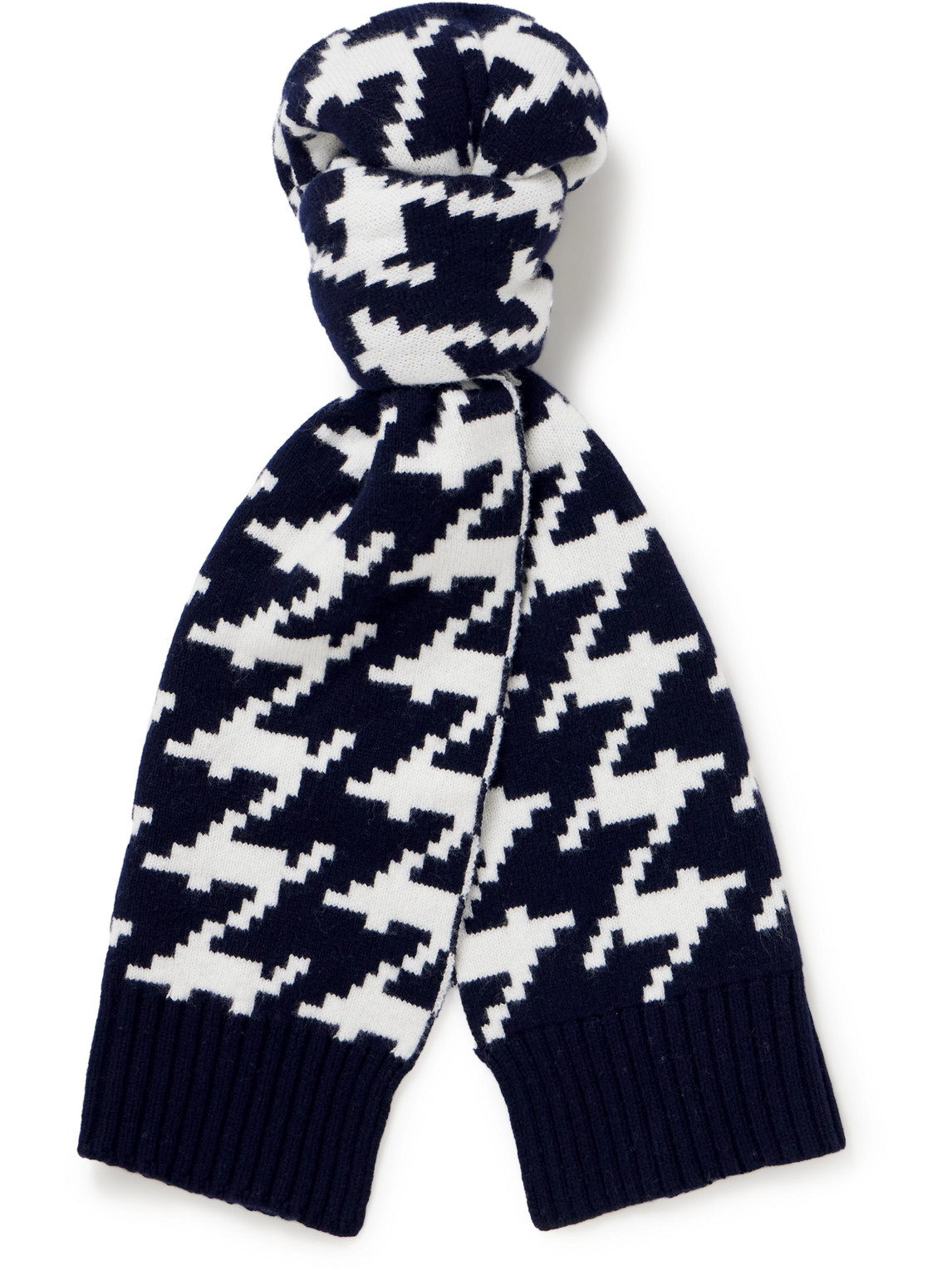 Houndstooth Jacquard-Knit Wool Scarf