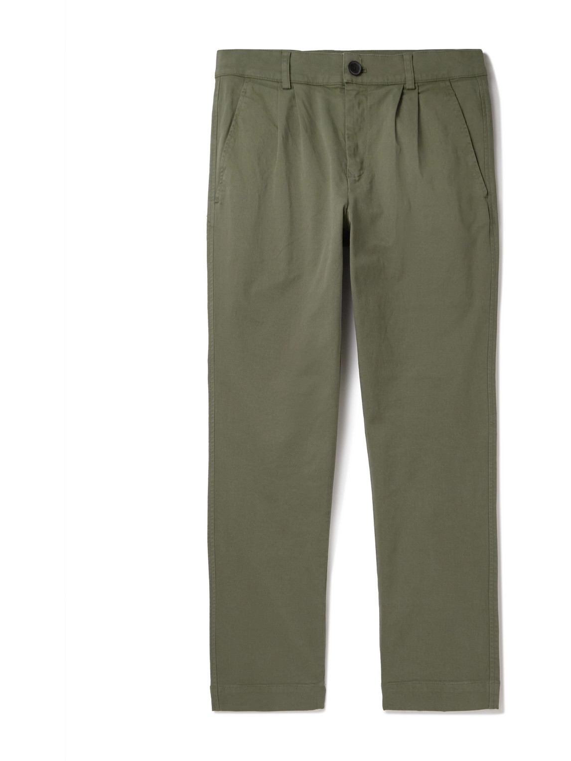 Tapered Pleated Garment-Dyed Cotton-Blend Twill Trousers