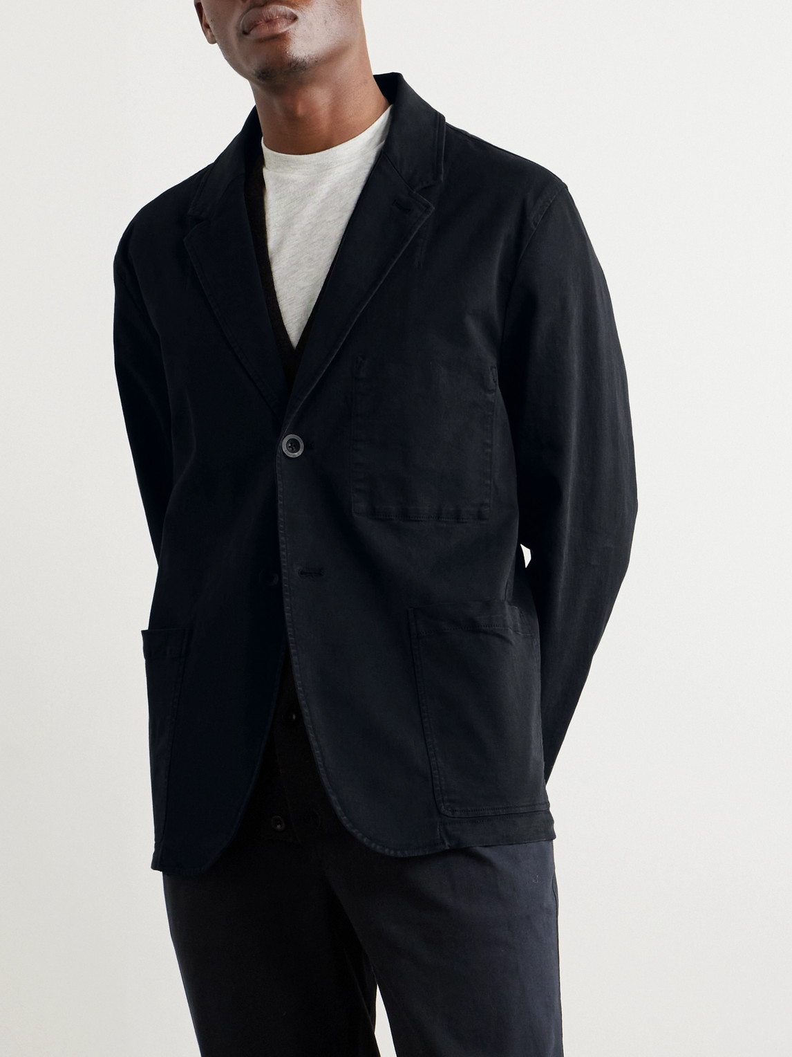 Shop Mr P Garment-dyed Cotton-blend Twill Blazer In Black